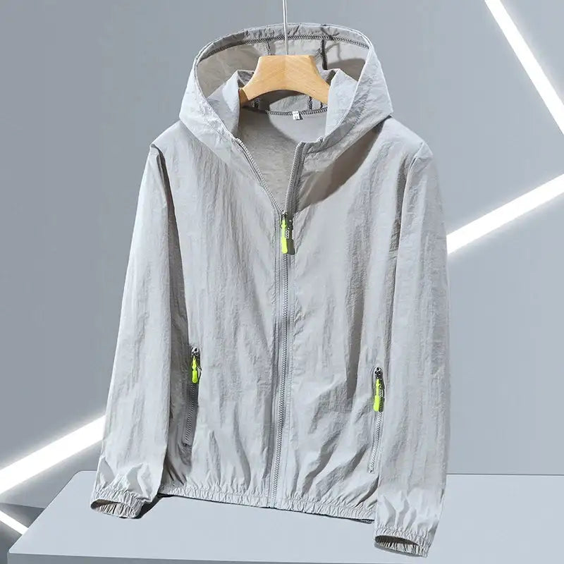 2023 Summer Men's Windbreaker Big Size Sun Protection Clothing Korean Style Ultra-thin Streetwear Zipper Hooded Jackets Man
