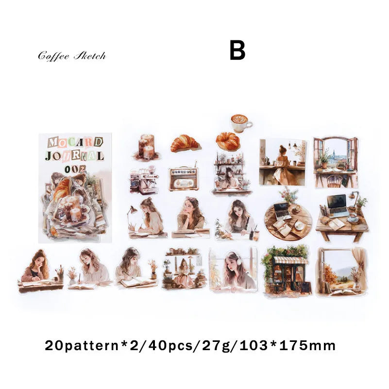 Journamm 40pcs/pack PET Materials Character Sticker DIY Scrapbook Collage Supplies Creative Decor Stationery Aesthetics Stickers Lootquake LLC