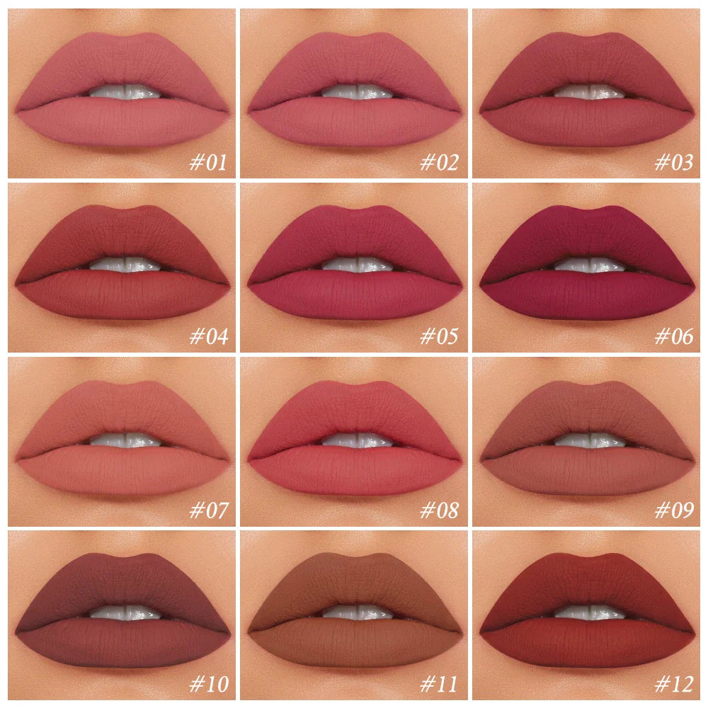 O.TWO.O 12 Color Liquid Lipstick Matte Finish Sexy Silky Lip Gloss Waterproof Kiss-proof Lasting Lip Glaze Lip Tint Cosmetics Lootquake LLC