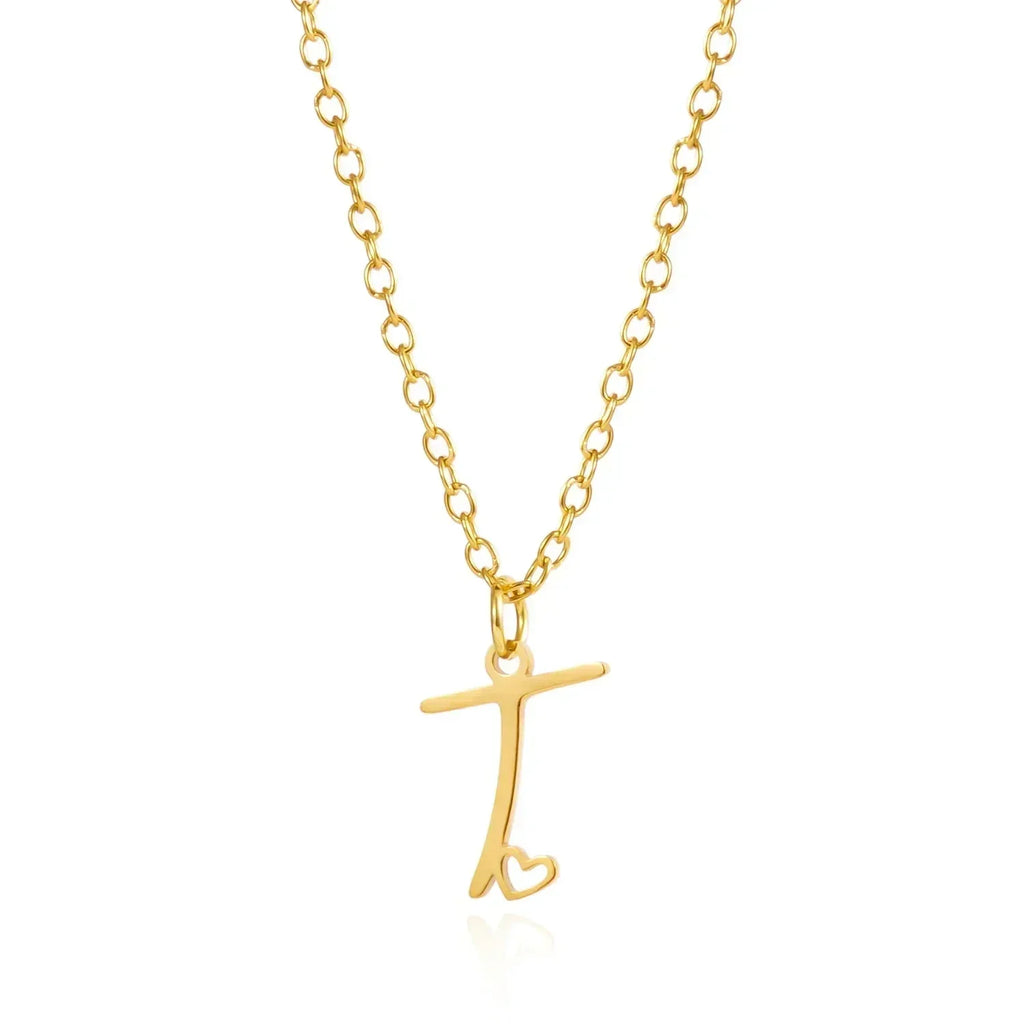 26 Initial Letters Heart Pendant Stainless Steel Necklace for Women Gold Color A-Z Alphabet Choker Chain Birthday Jewelry Gift