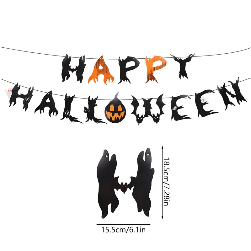 Halloween Party Paper Garland Bat Pumpkin Banner 2025 Happy Halloween Party Decoration for Home Trick or Treat Hanging Pendants Lootquake LLC