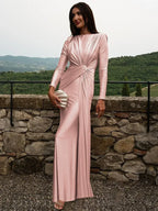 Dulzura Long Sleeves Shoulder Pad Ruched Maxi Dress Solid Elegant Prom Evening Party Long Dress Women’S Autumn Winter Outfit