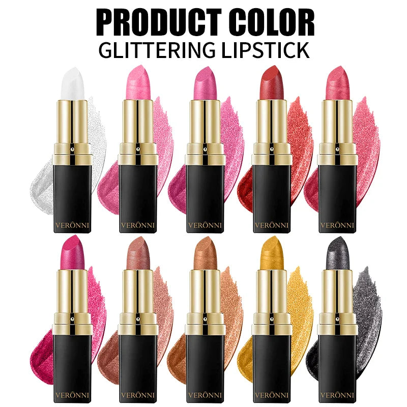 Diamond Shimmer Lipstick Lip Gloss High Pigmented Long Lasting 10 Colors Glitter Lipgloss Lips Makeup Cosmetics Sexy Make Up Lootquake LLC