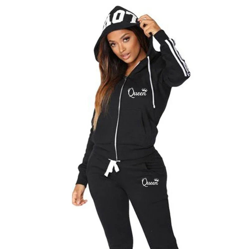 ChicStride: Women's Striped Hoodie & Jogger Set THRIXINE