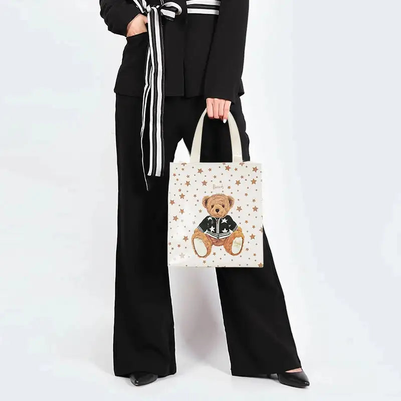 Cartton Print PVC Reusable Women's Shopping Bag Eco Friendly Flower Shopper Handbag Casual Female Student Shoulder Book Purse
