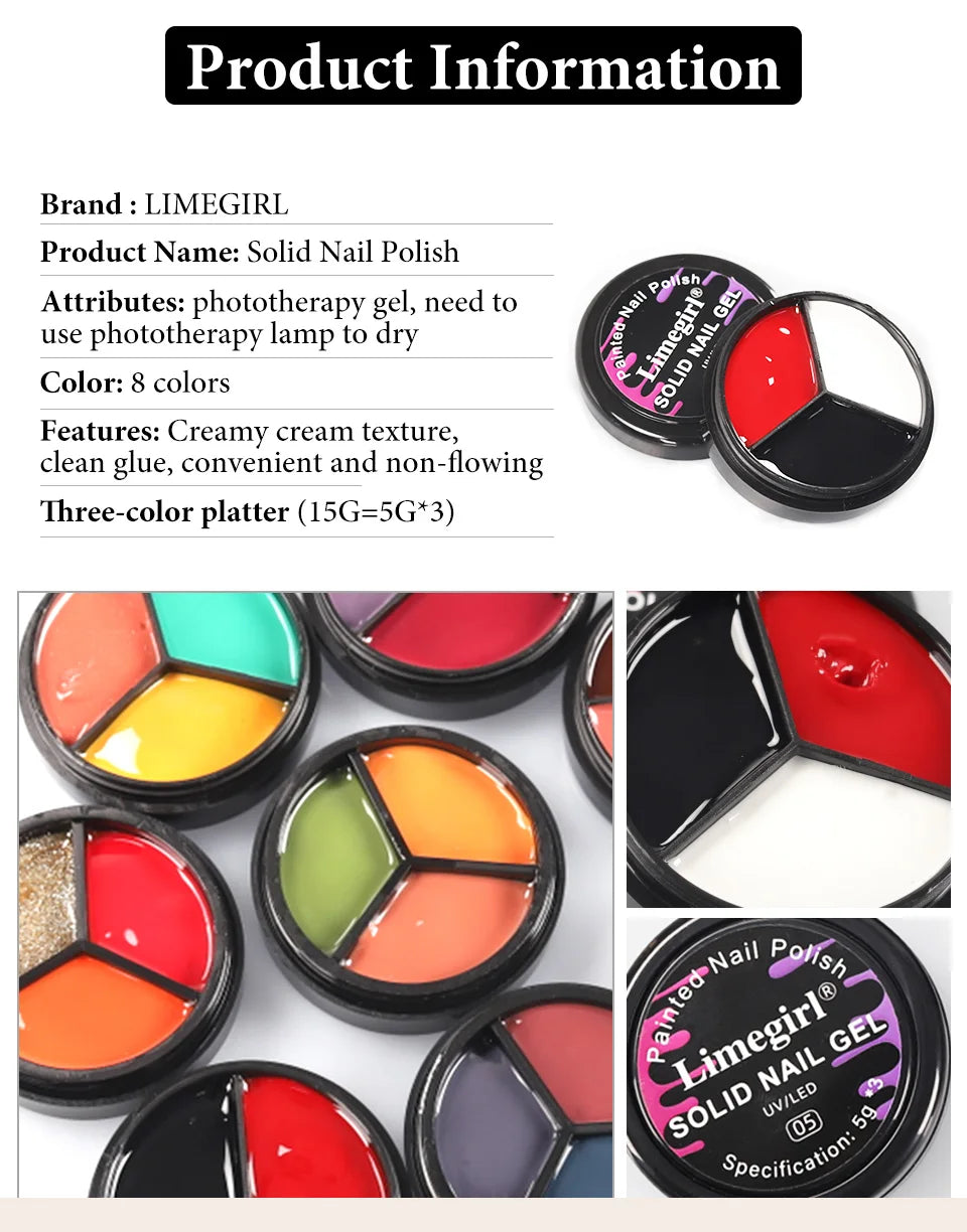 LIMEGIRL Solid Nail Art Gel Polish 15g 3 Colors Cream Soft Gel Polish for Nail Art Beginner DIY Design  Home/Salon Manicure Gift Lootquake LLC