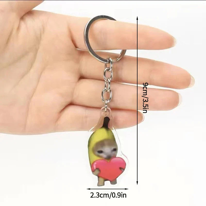 Funny Banana Cat Key Chain Creative Acrylic Happy Cats Schoolbag Pendant Bag Accessories DIY Mobile phone Lanyard Student Gift Lootquake LLC