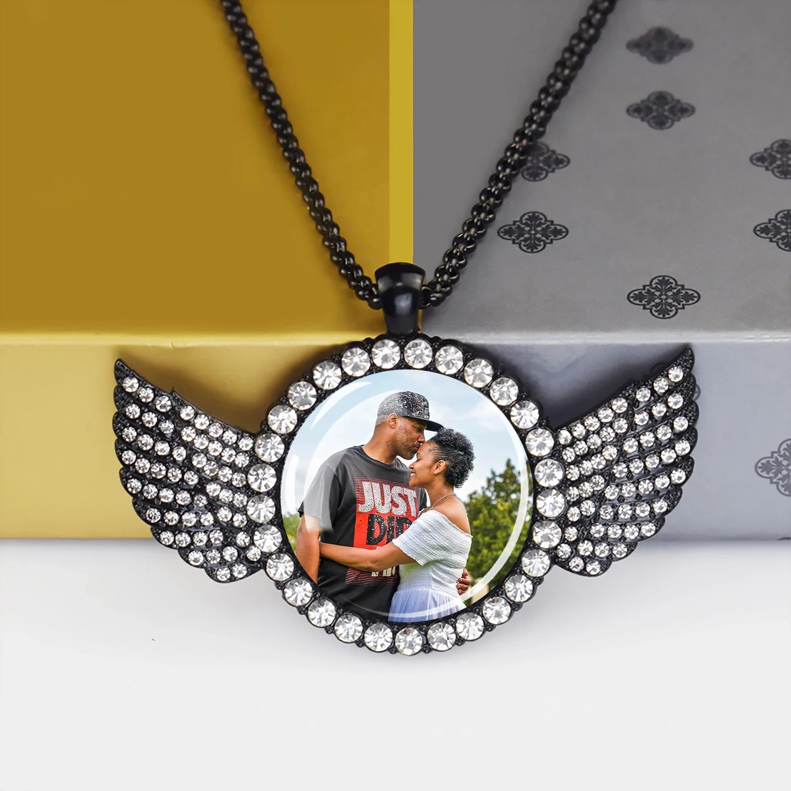 Custom Necklace Personalized Photo Picture Angel Wings Rhinestone Pendant Chains Necklaces Creative Fashion Hip Hop Jewelry Gift Lootquake LLC
