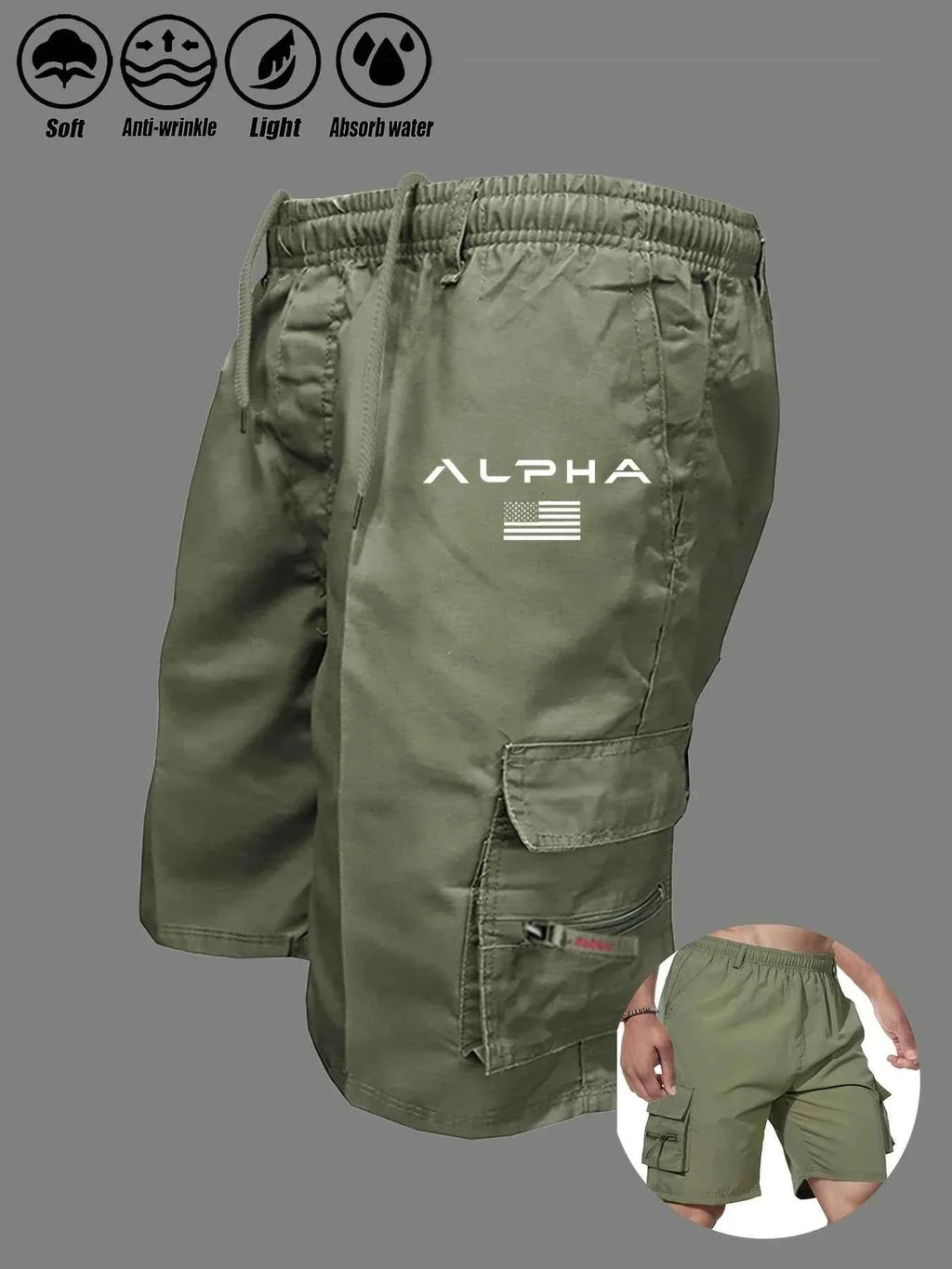 American Flag Eagle Cargo Shorts - Multi-Pocket THRIXINE