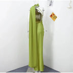Elegant Satin Halter Slim Long Dress With Scarf Women New Sexy Backless Sleeveless Maxi Dresses Summer Lady Party Chic Vestidos