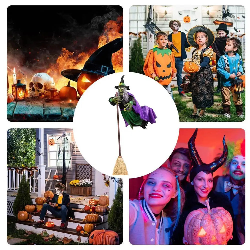 Flying Witch Halloween Decor Flying Hover Witch Realistic Halloween Witch Decor On Broom Halloween Decorations For home garden Lootquake LLC