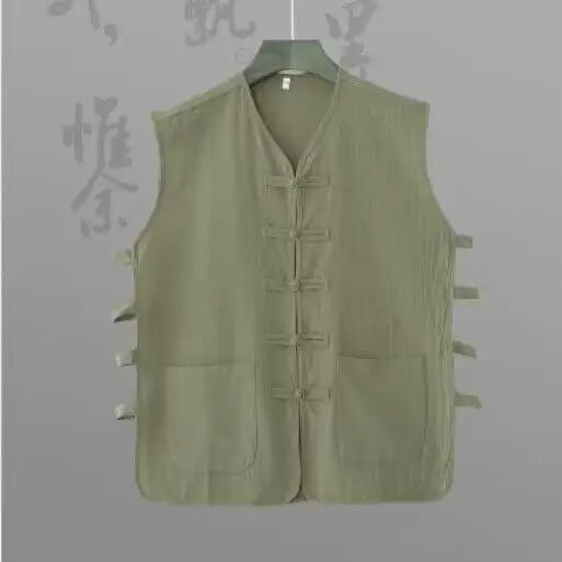 Vintage Vest Men Cotton Linen Shirt Kung Fu Vest Summer Tank Top Tang Suit Traditional Chinese Clothing Sleeveless Open Cardigan Lootquake LLC