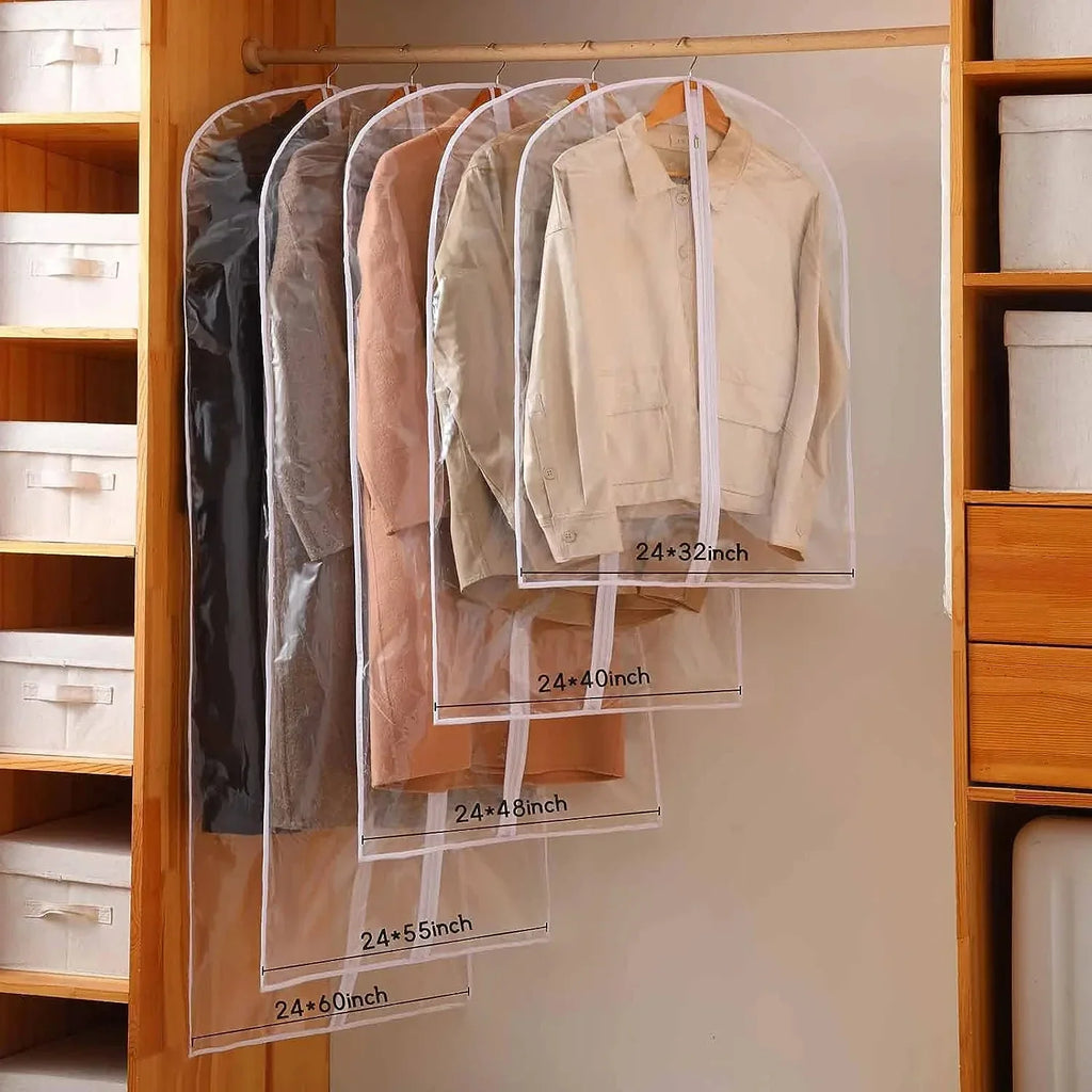 Clothes Dust Cover Plastic Waterproof Transparent Clothing Covers Home Storage Bag Clothing Hanging Garment Bag Wardrobe Storage Lootquake LLC
