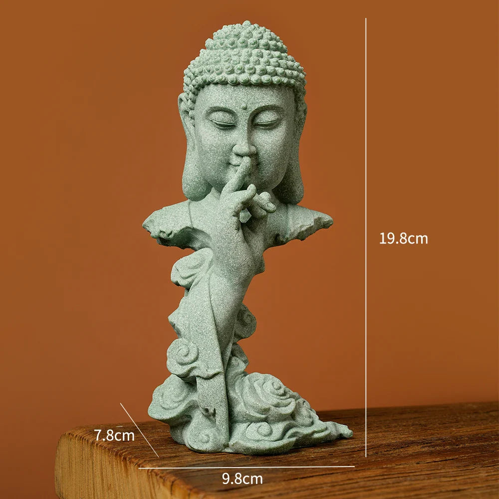 Buddhist Statue Desktop Decoration Tablescape Decoration Home Zen Statue Green Sandstone Lootquake LLC