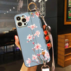 Ultra Luxury Case Cute Flower Design with Ring Kickstand Soft Crossbody Phone Cover for iPhone 13 14 Pro Max Case Fashion Crossbody Shoulder Strap Flower Leaf Phone Holder Cover for iPhone 12 11 X XR XS 7 8 Plus Stevvex