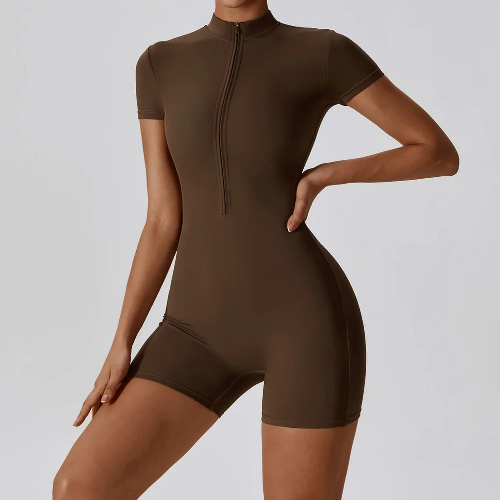 ZenFit Short Sleeve Zip Yoga Bodysuit