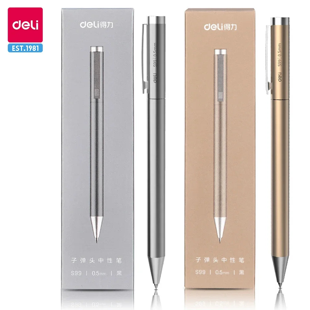 DELI Metal Sign Pen 0.5mm Gel Pens Golden Silver Color Metallic Writing Pen with Refills Smooth Writing School Office Supplies Lootquake LLC