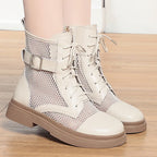 Spring Fashion Women Summer Mesh Lace-up Short Ankle Boots Versatile Casual Breathable Hollow Boots Platform Thin Shoes Grace Lootquake LLC