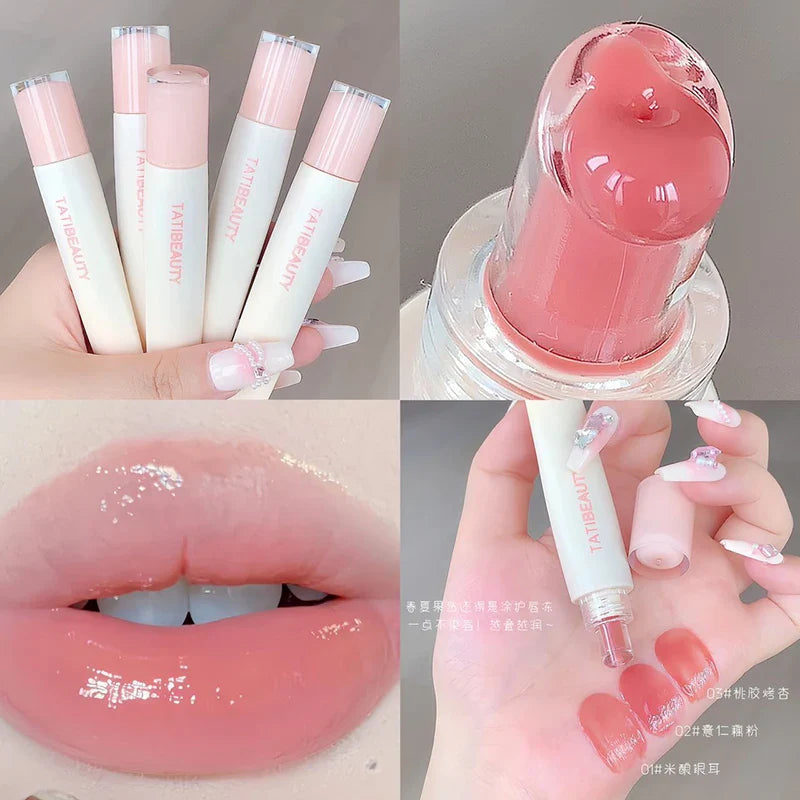 TATIBEAUTY Lip Jelly Essence Hydrating Lipstick Lip Gloss Lip Gloss Mirror Lip Gloss Lipstick Tender Pink Student Makeup Lootquake LLC