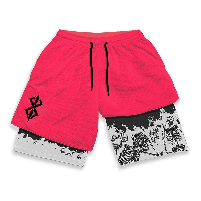 Berserk Skull Print 2 in 1 Running Workout Shorts