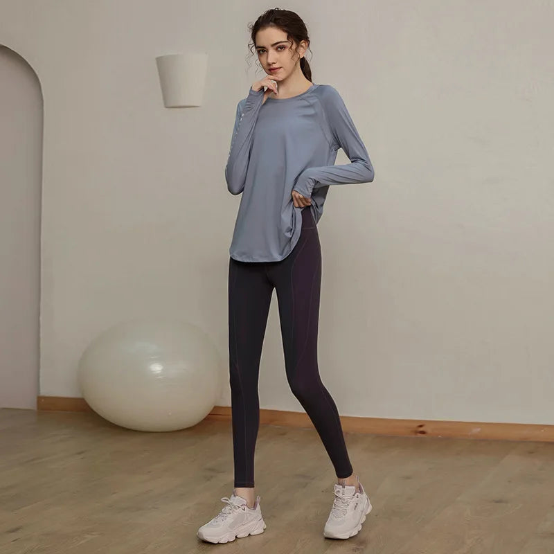 Long Sleeve Yogawear Blouse Workout Gym Clothing THRIXINE