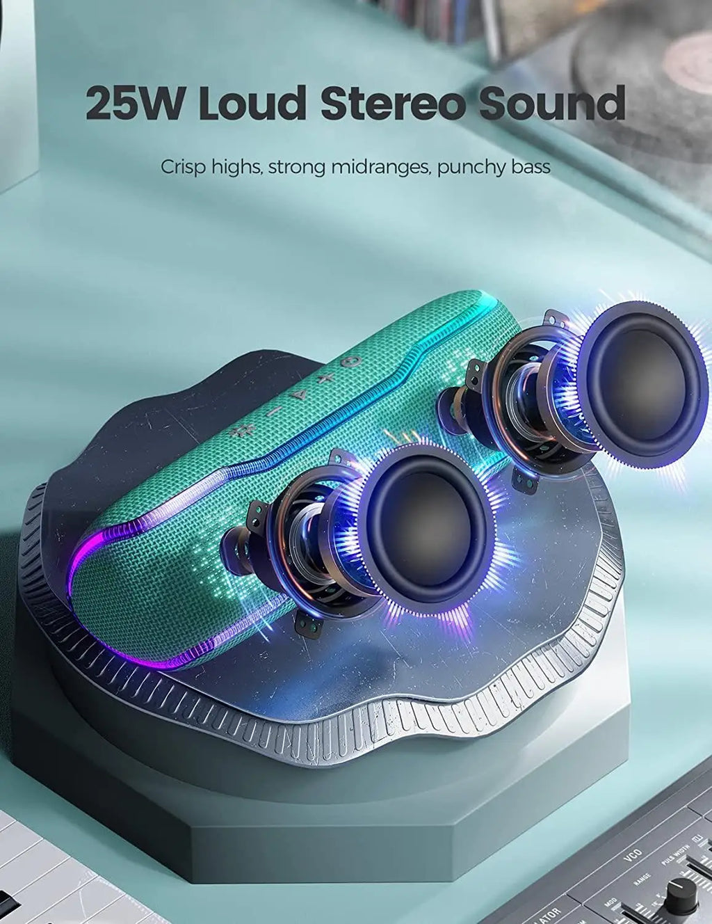 WISETIGER Bluetooth Speaker Outdoor IPX7 Waterproof 25W BT5.3 Loudspeaker Stereo Surround Speaker with Cool Pulsing EQ Lights Lootquake LLC