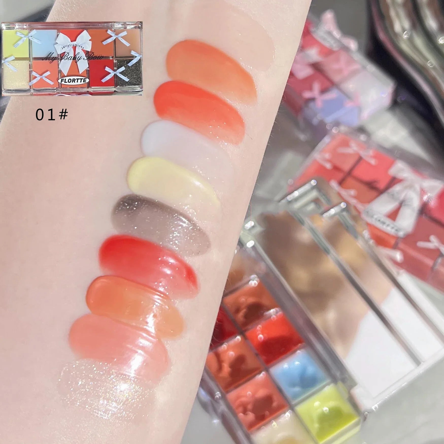 FLORTTE 10-Color Lip Palette Lip Gloss and Lipstick Glossy Moisturizing Pigmented Multifunctional Easy to Apply Lootquake LLC