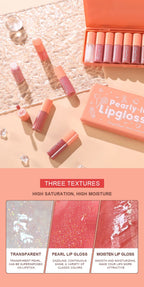 Pearlescent Liquid Lipstick Set 10pcs Waterproof Long Wearing Lip Gloss Shiny Moisturizing Non Fade Mini Lip Glaze makeup