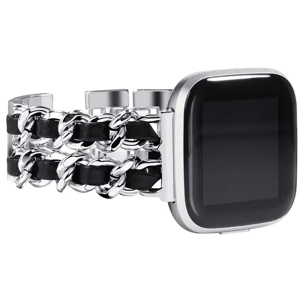 Fitbit Versa & Sense Leather Metal Band - Luxurious Design - SJB-DIAMOND ELITES