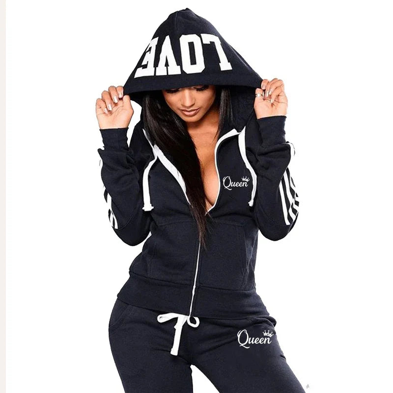 ChicStride: Women's Striped Hoodie & Jogger Set THRIXINE