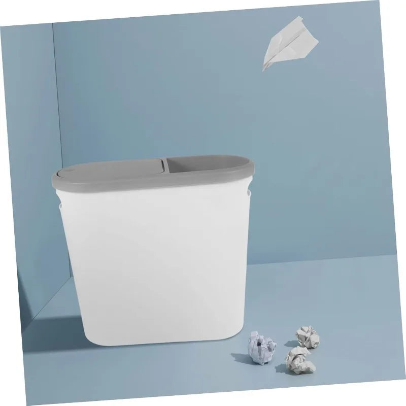 Slim Plastic Trash Bin with Lid,Easy Press-Top,Space Saving Design, Suitable for Bathroom Kitchen Living Room,Simple Solid Color Lootquake LLC