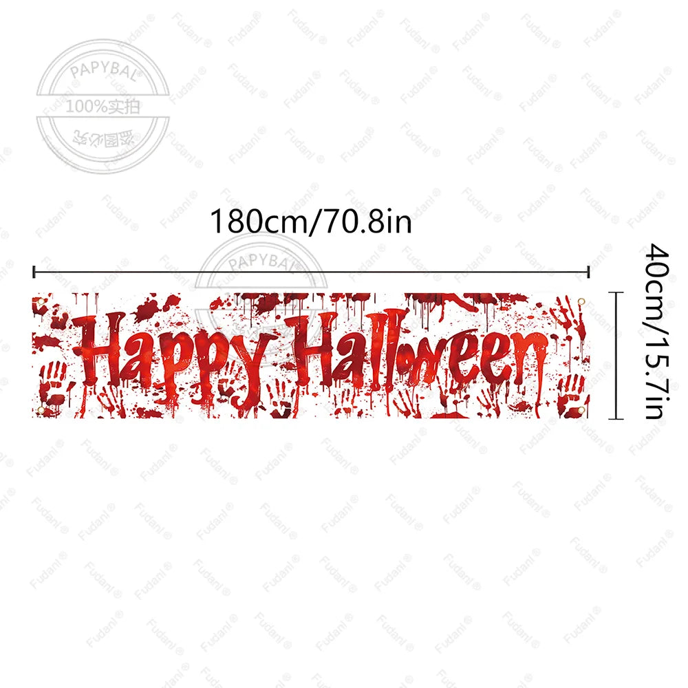 Halloween Theme Party 1.8m Banner Pumpkin Bloodstains Happy Halloween Outdoors Indoor Yard Hanging Decor Supplies Lootquake LLC