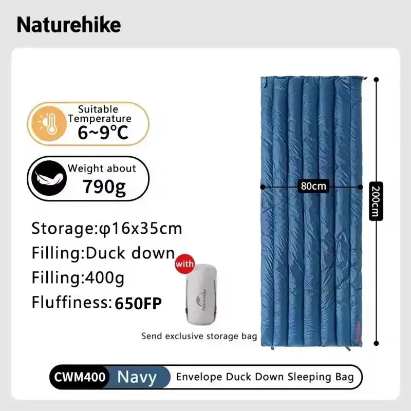Naturehike CW280 Sleeping Bag Winter Waterproof Goose Down Sleeping Bag Ultralight CWM400 Hiking Camping Sleeping Bag