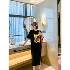 Harajuku Graphic White Long Dress Woman Clothing Y2k Casual Short Sleeve O-Neck Korean Fashion Summer Womens Loose Dresses 2024