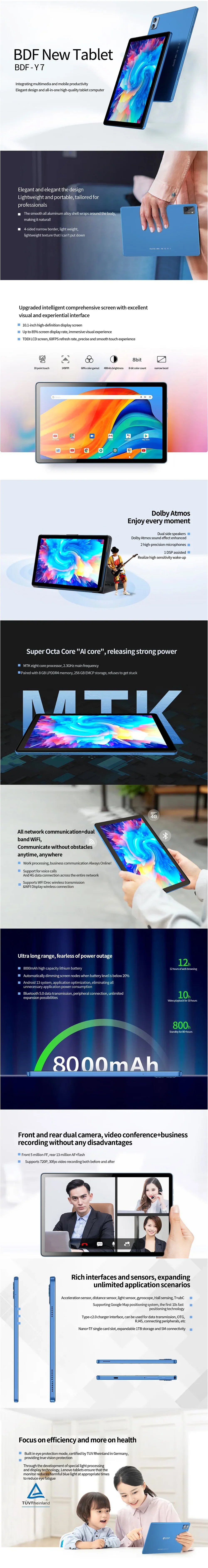 BDF-Y7 Pad New 10.1 Inch 5G Android Tablets Octa Core 8GB RAM 256GB ROM 4G LTE 5G WiFi Tablet Pc Double SIM Dual Cameras 8000mAh Lootquake LLC