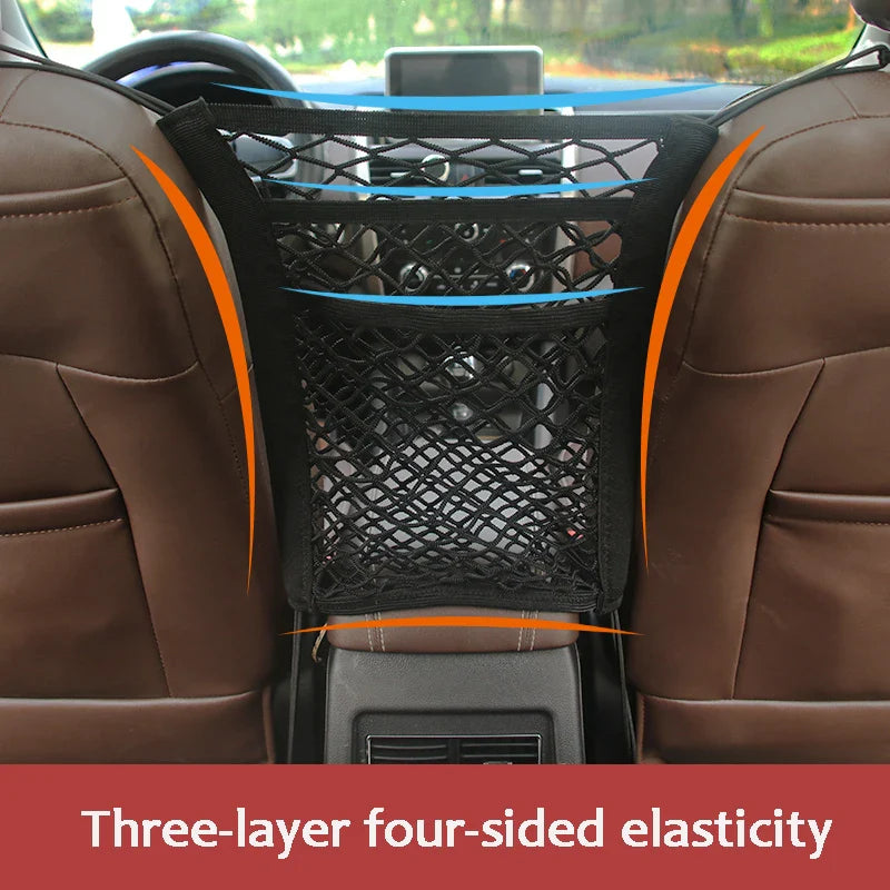 Car Storage Net Bag Between Seats Car Divider Pet Barrier Stretchable Elastic Mesh Bag Organizer Auto Accessories Lootquake LLC
