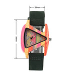Unique Triangle Women's Wood Watch Creative Colorful Lady Green/ Red Genuine Leather Wristwatch Elegant Womens Watches Top Gifts