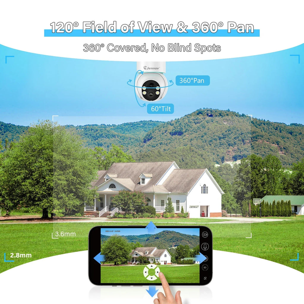 Jennov Solar Security Camera Outdoor Wireless, 2K 3MP 360° View Battery Powered WiFi CCTV Camera with Solar Panel IP66 Lootquake LLC