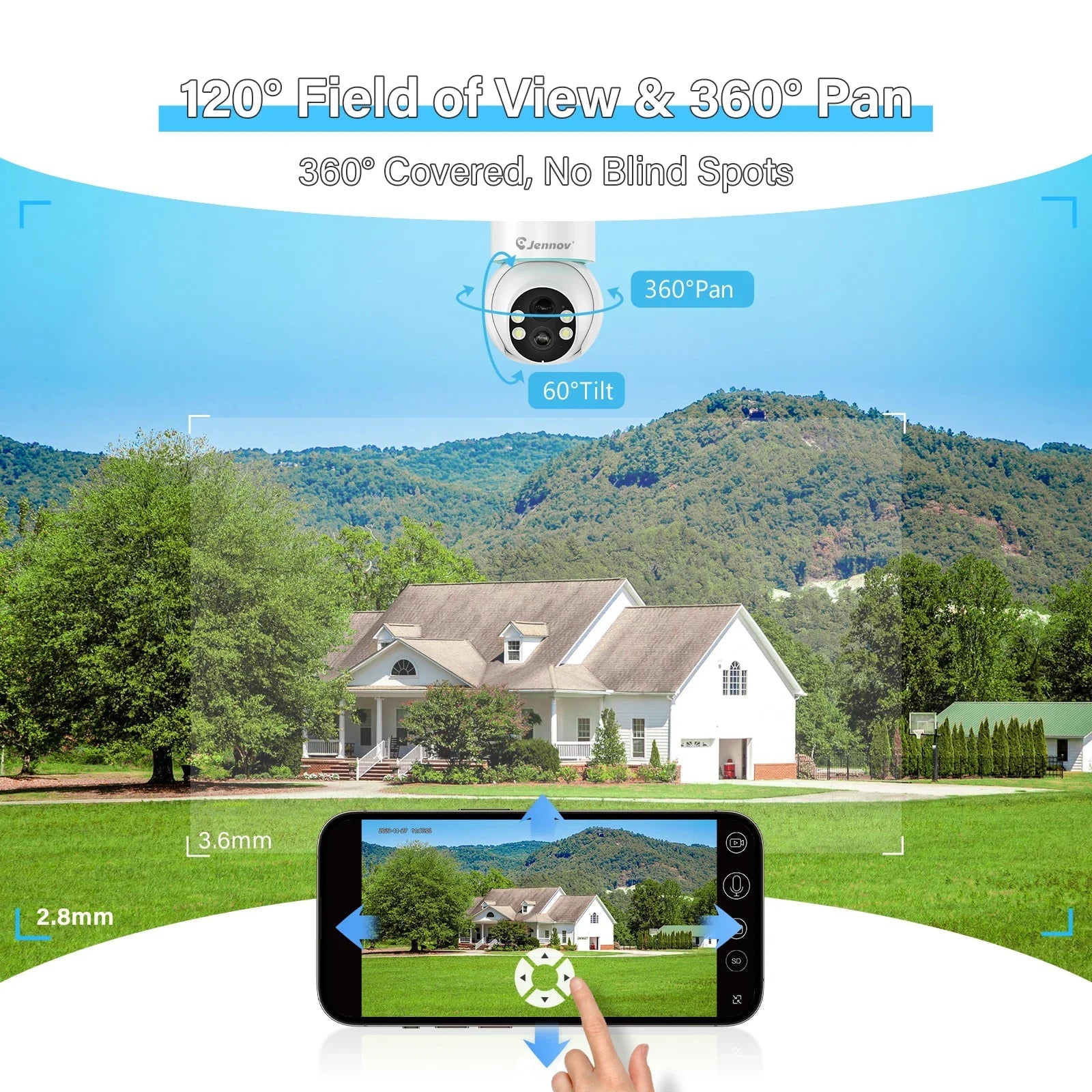 Jennov Solar Security Camera Outdoor Wireless, 2K 3MP 360° View Battery Powered WiFi CCTV Camera with Solar Panel IP66 Lootquake LLC