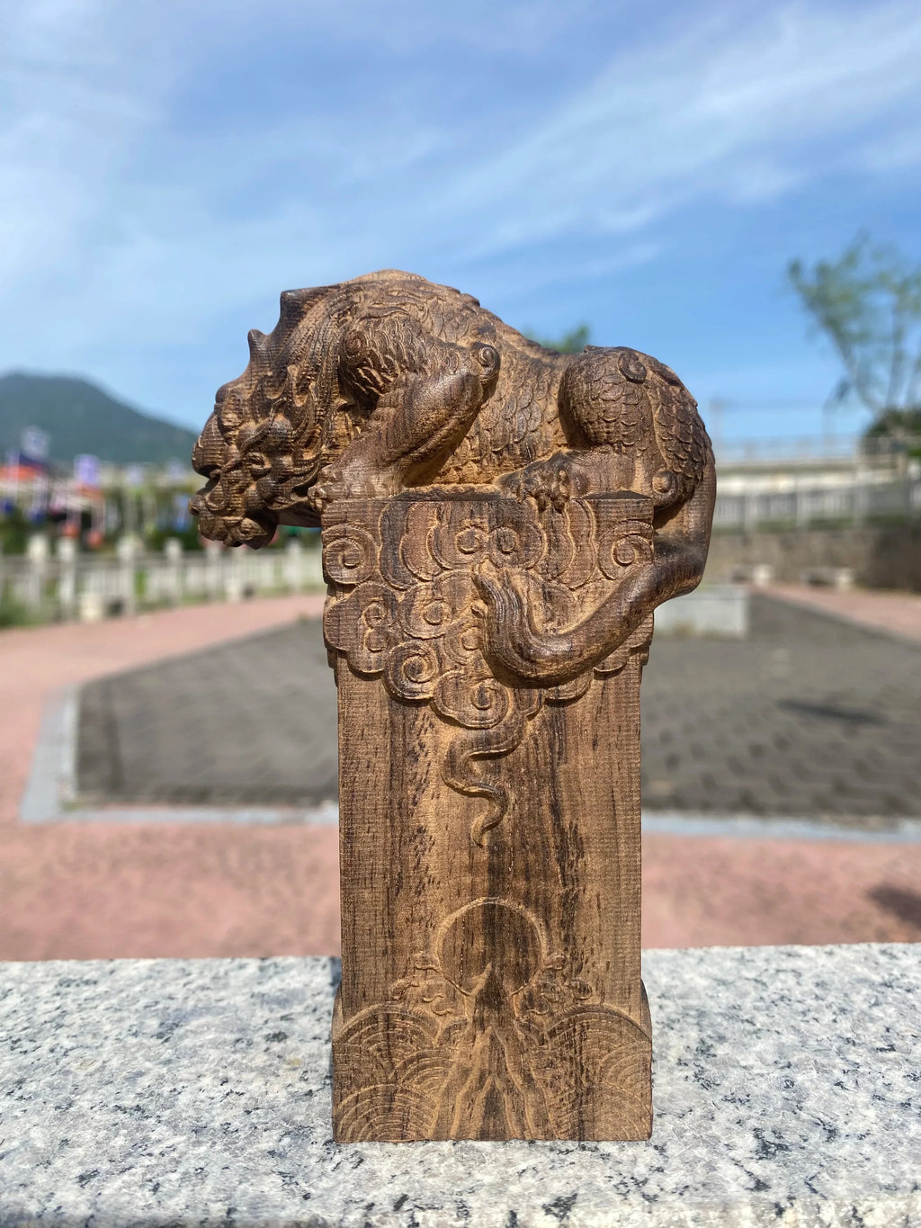 Hand Carved Vietnam Wood Wooden Mythical Beast Statue Figurine Wealth Attracting Auspicious Ornament Home Office Desk Decor Lootquake LLC