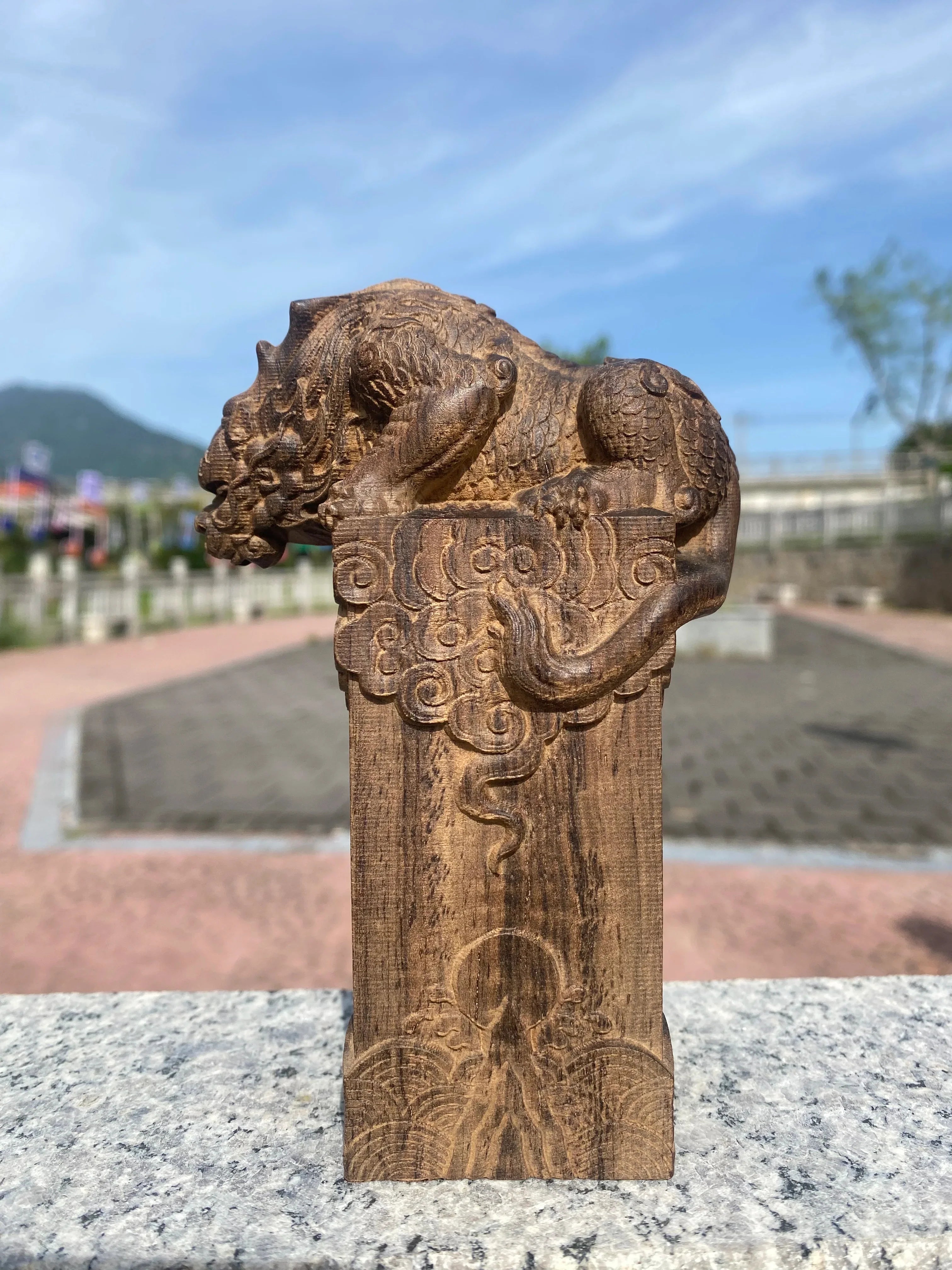 Hand Carved Vietnam Wood Wooden Mythical Beast Statue Figurine Wealth Attracting Auspicious Ornament Home Office Desk Decor Lootquake LLC