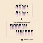 Luxury Women Girls Super Long Square Black French Sparkling Bow Decoration Full Coverage Wearable Fake Nail Press on Nail Art Lootquake LLC