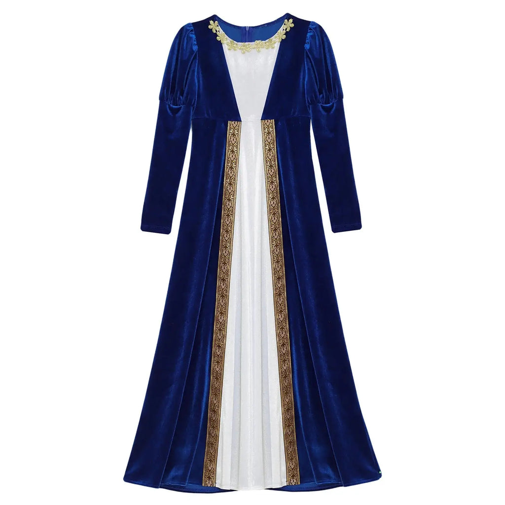 Girls Velvet Medieval Princess Dress Long Sleeve Renaissance Retro Robe Ancient Roman Long Dress for Halloween Carnival Party