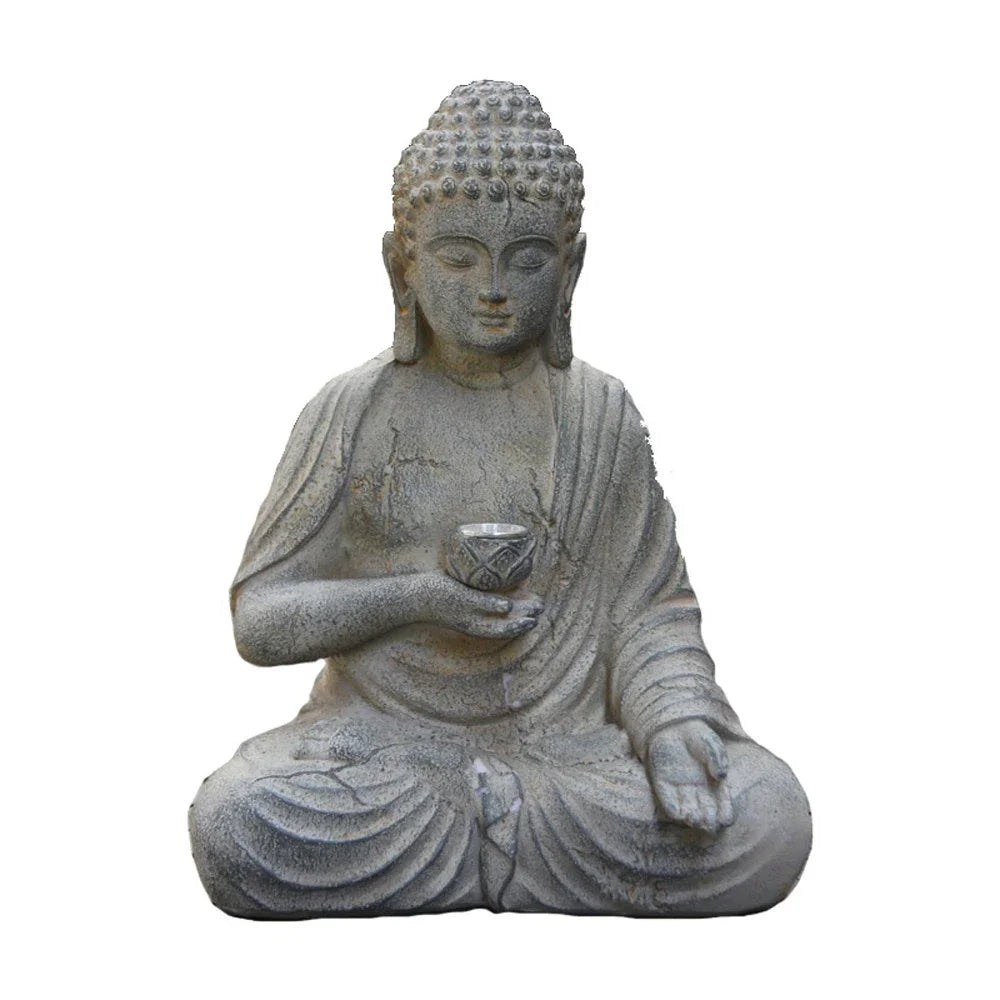 Resin Solar Buddha Statue Sculpture Garden Decor Light Zen Asian Japanese Garden Decoration Outdoor Front Porch Patio Yard Home Lootquake LLC