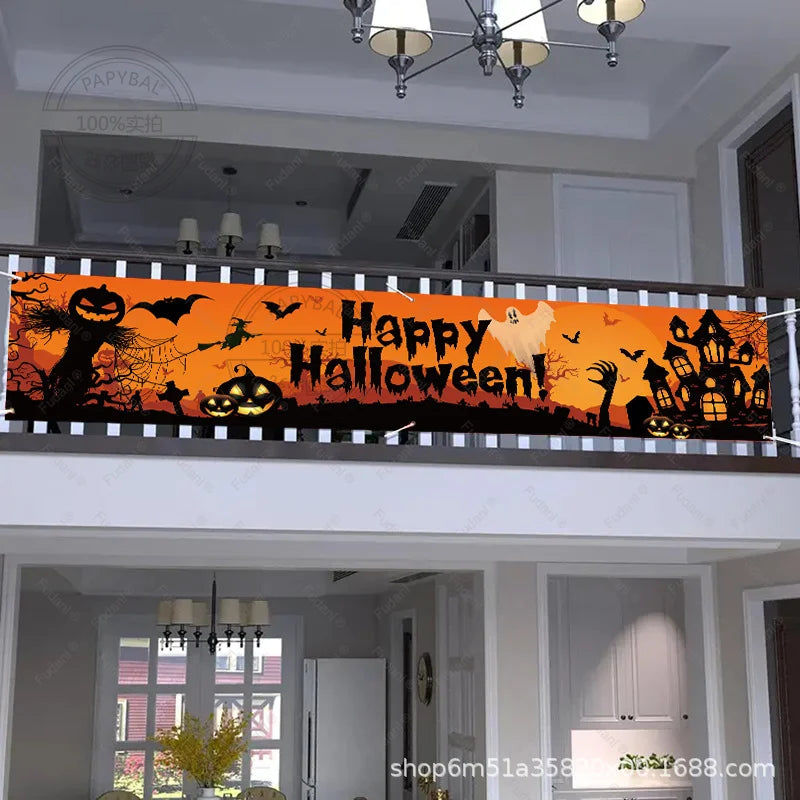 Halloween Theme Party 1.8m Banner Pumpkin Bloodstains Happy Halloween Outdoors Indoor Yard Hanging Decor Supplies Lootquake LLC