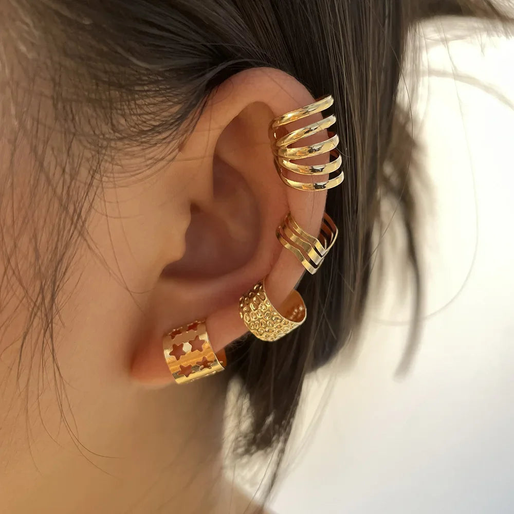 LATS Gold Color Leaves Ear Cuffs, Black Non-Piercing Ear Clip Earrings for Women & Men Lootquake LLC
