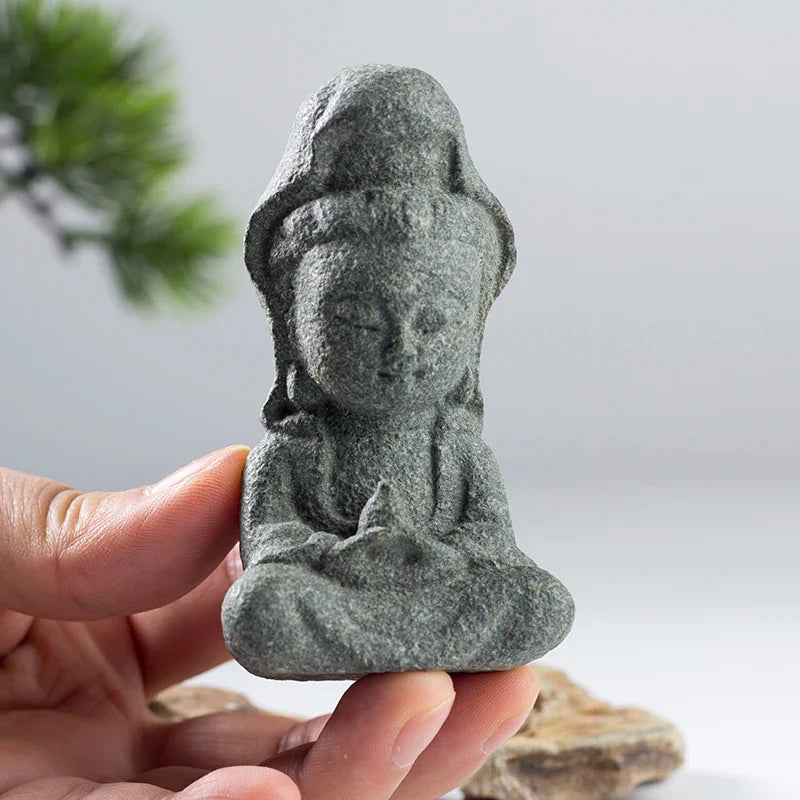 Avalokitesvara Buddha Statue Granite Sculpture Figurine Meditation Miniatures Ornament Home Decoration Crafts Antique Art Gift