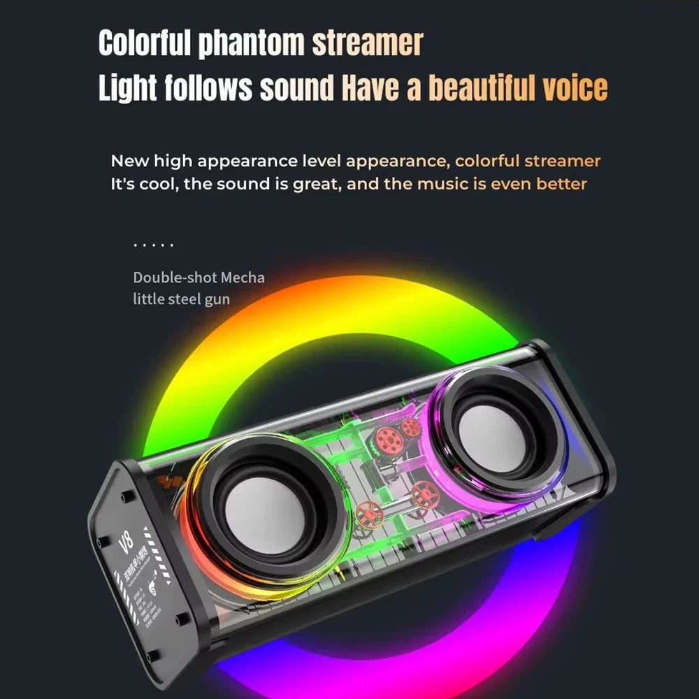 Bluetooth 5.0 Dual Speakers Wireless RGB1800mAh Transparent Mecha Speakers  Light Effect Loudspeaker Bass Subwoofer Mini Speaker Lootquake LLC
