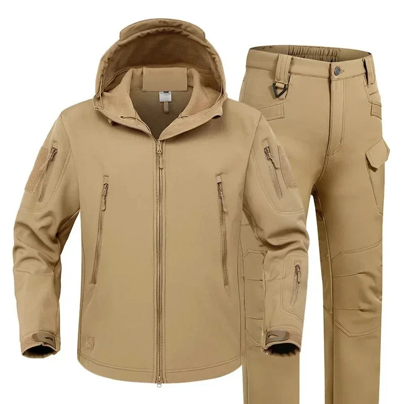 5XL Shark Skin Soft Shell Autumn and Winter Plush Thickened Mountaineering Tactics Training Breathable Windproof Charge Suit Lootquake LLC