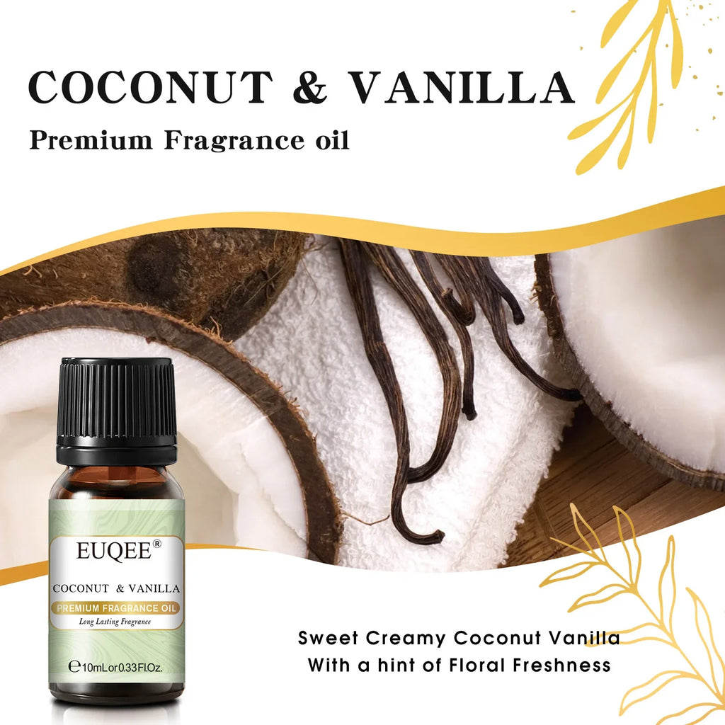 EUQEE 10ML Coconut Vanilla Bubble Gum Fragrance Oil For Making Candle, DIY Soap Coffee Cake Cedarwood Premium Aroma Oils Lootquake LLC